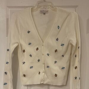Cream Cardigan with Floral Embroidery